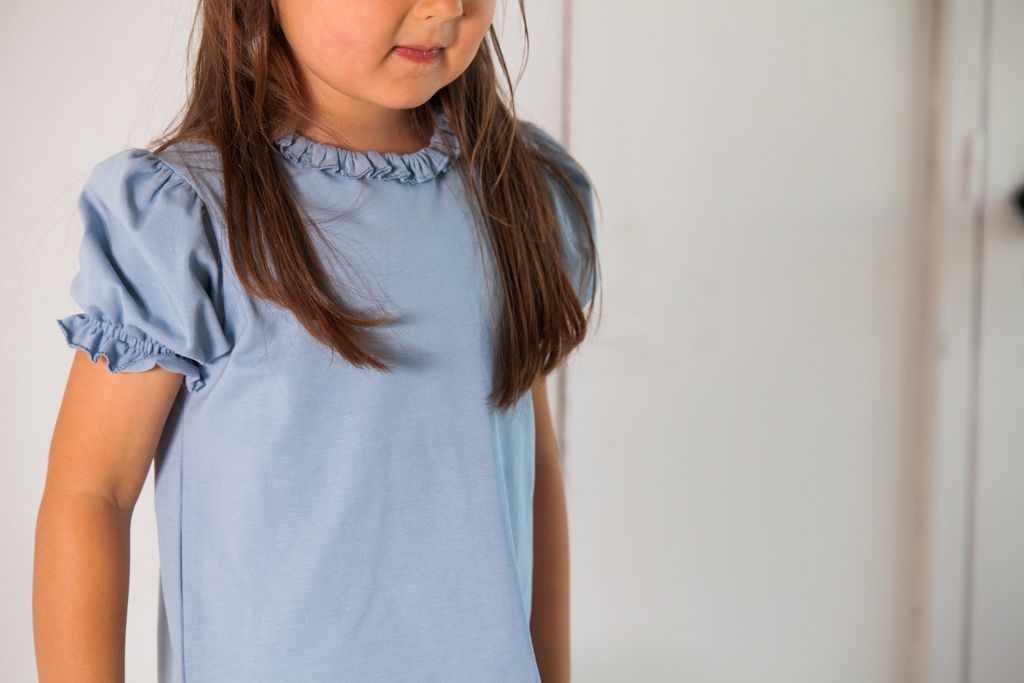 Puff Shoulder Tee: Blue Fog