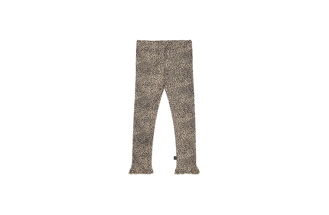 Rib Frill Leggings: Charcoal Little Leopard