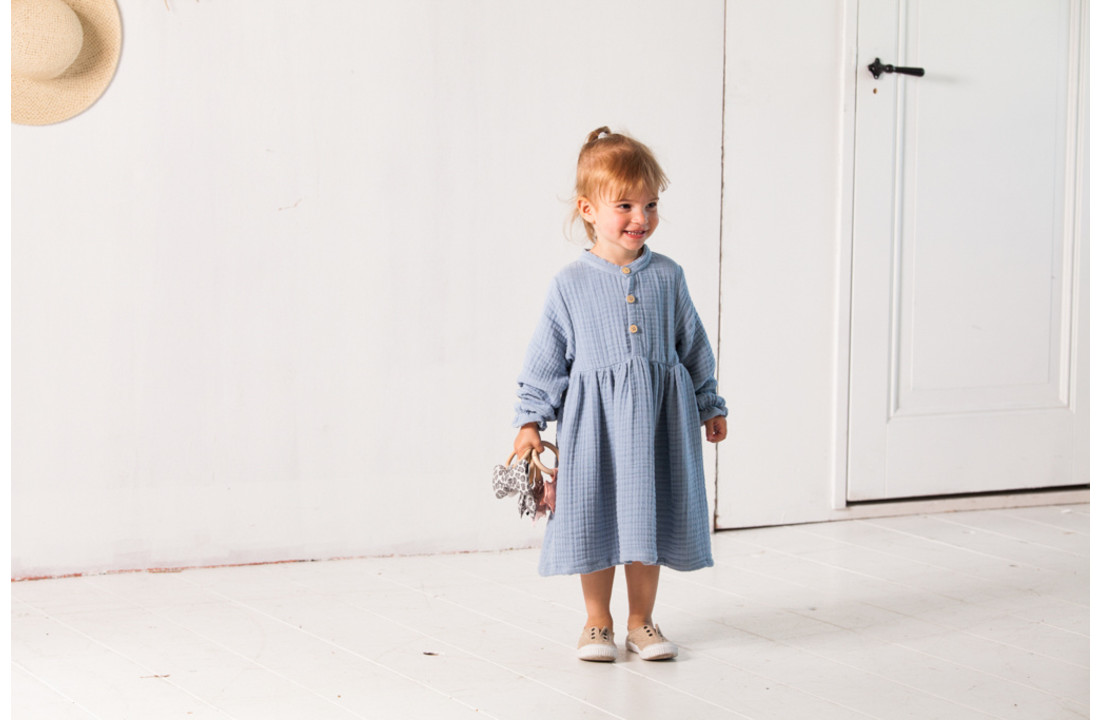 High Waist Dress: Blue Fog