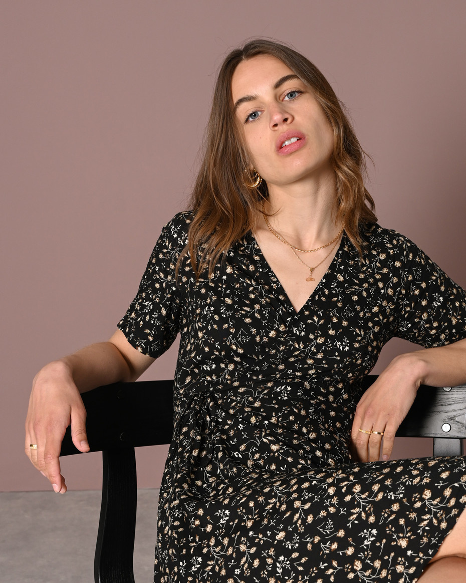 Fabienne Flower Wrap dress black garden