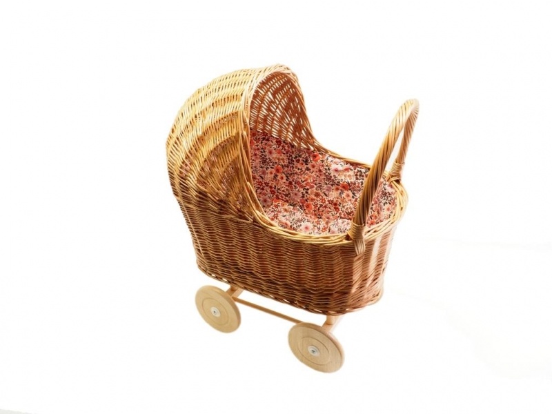 Poppenwagen retro flowers met kap