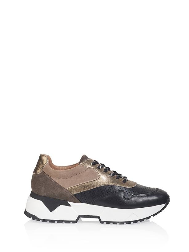 Sydney Sneaker Leer Taupe / Zwart