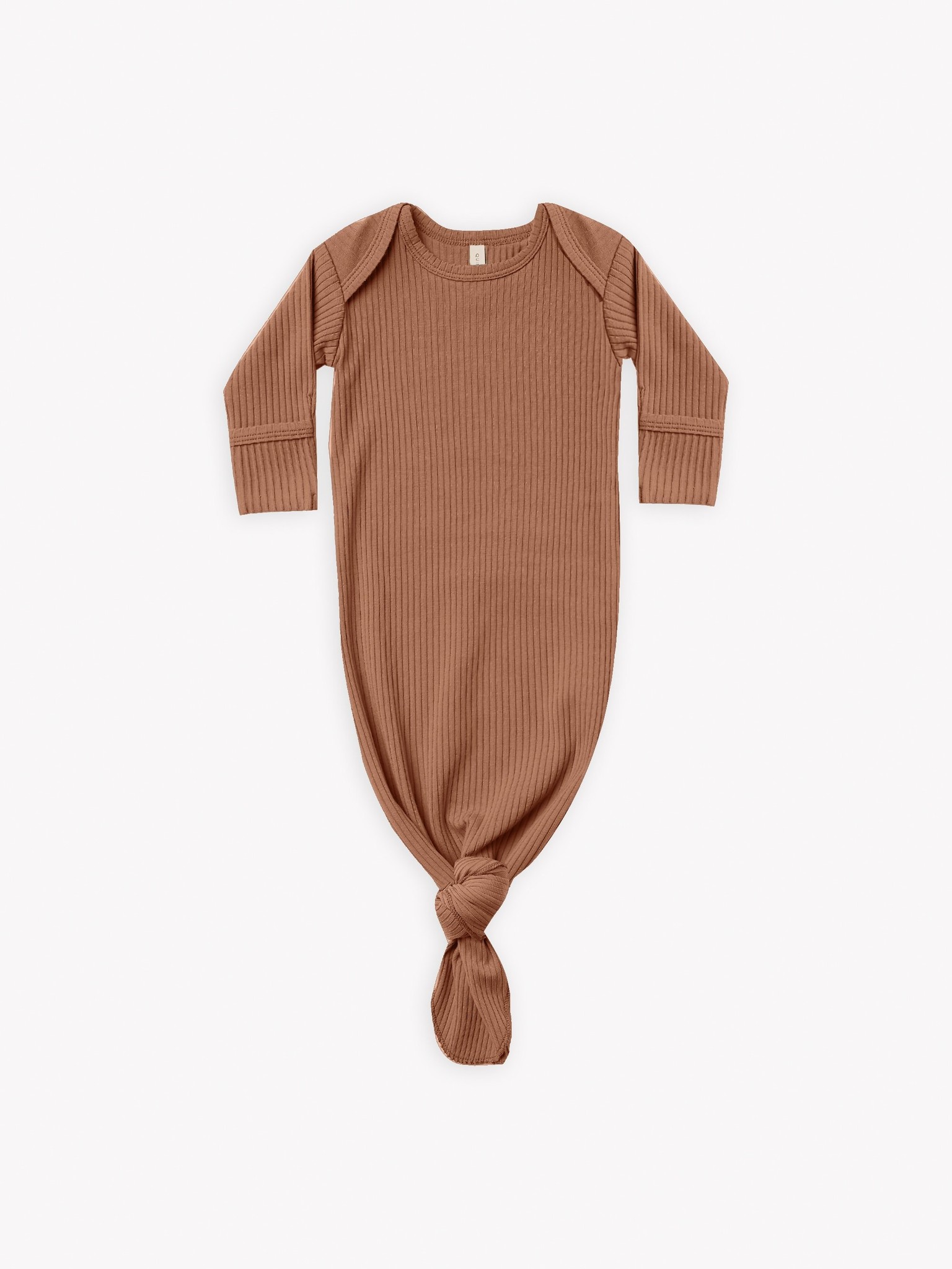 Ribbed knotted baby gown - clay
