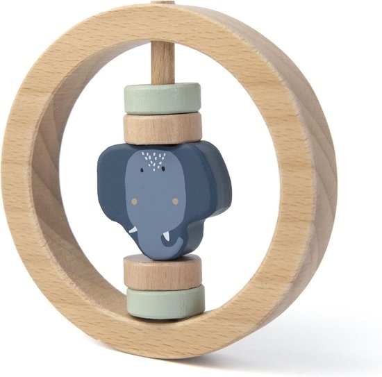 Houten ronde rammelaar - Mrs. Elephant