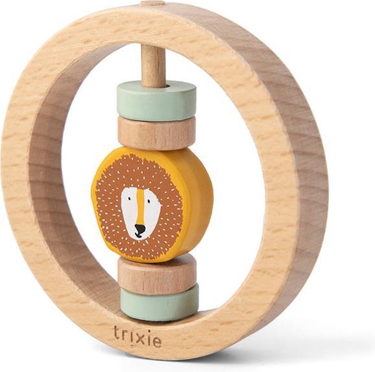 Houten ronde rammelaar - Mr. Lion
