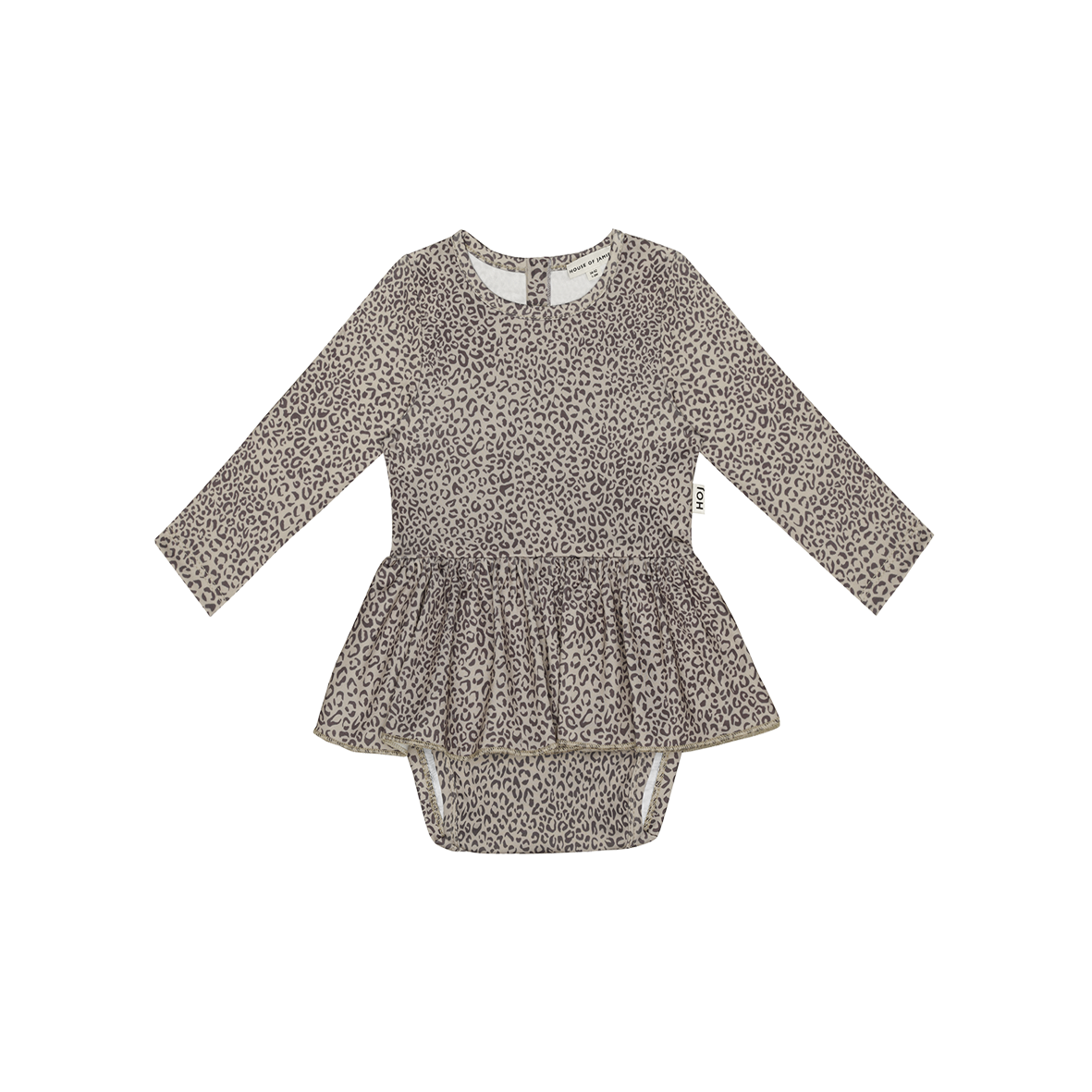 Ruffled Baby Swimsuit (ls) - Charcoal Little Leopard
