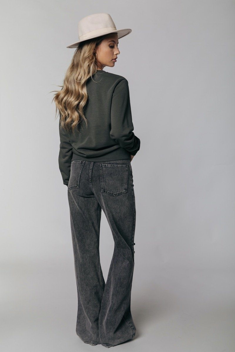 Gaia High Rise Wide Leg Denim Pants Grey acid wash denim