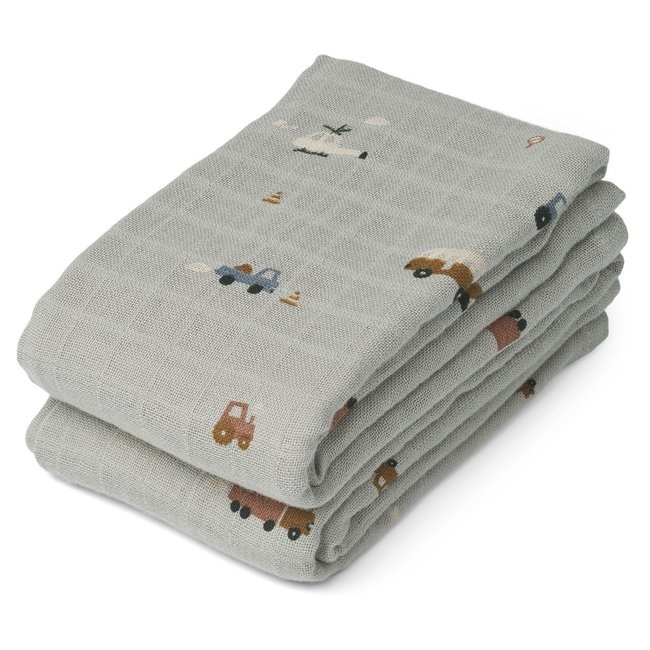 Lewis muslin cloth 2-pack Vehicles/dove blue mix