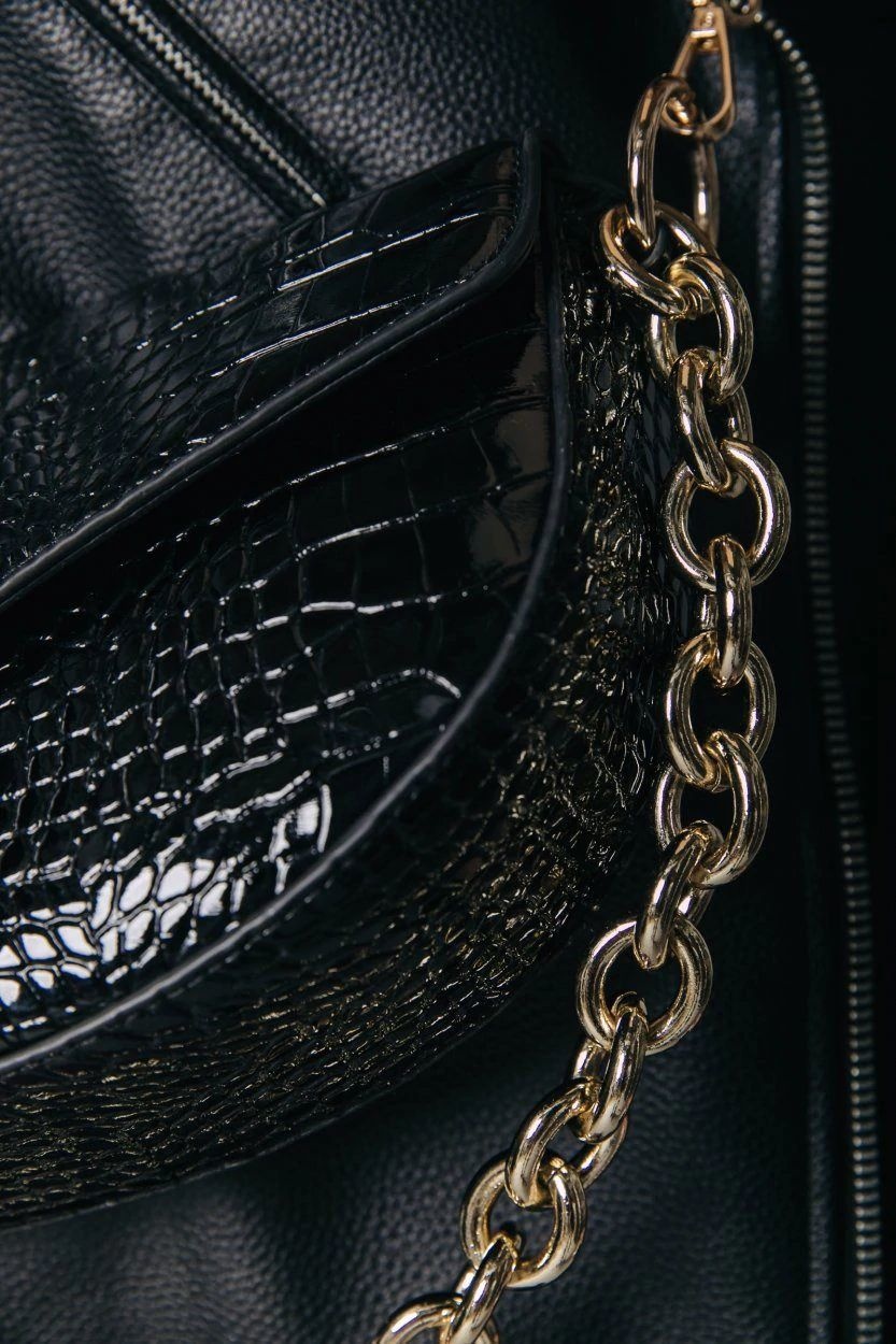 Jeni CR Strap Croco Bag Black