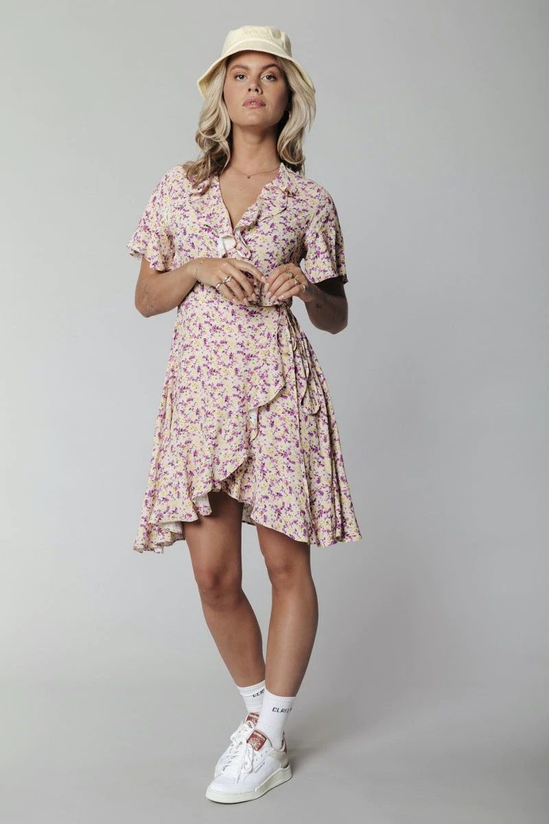 Telsi Ditzy Flower Mini Ruffle Wrap Dress Multicolor