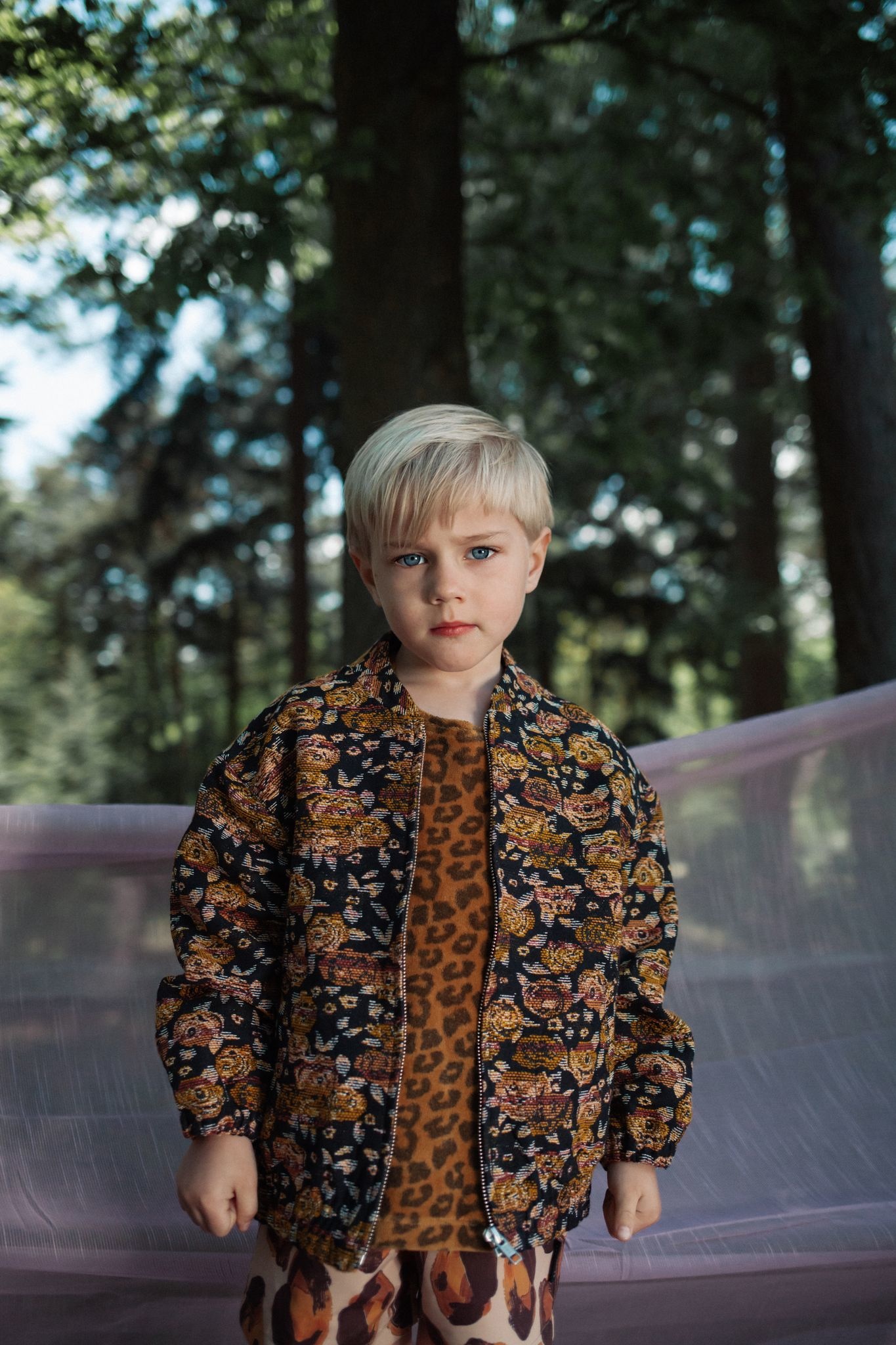 Flower jacquard jacket blue