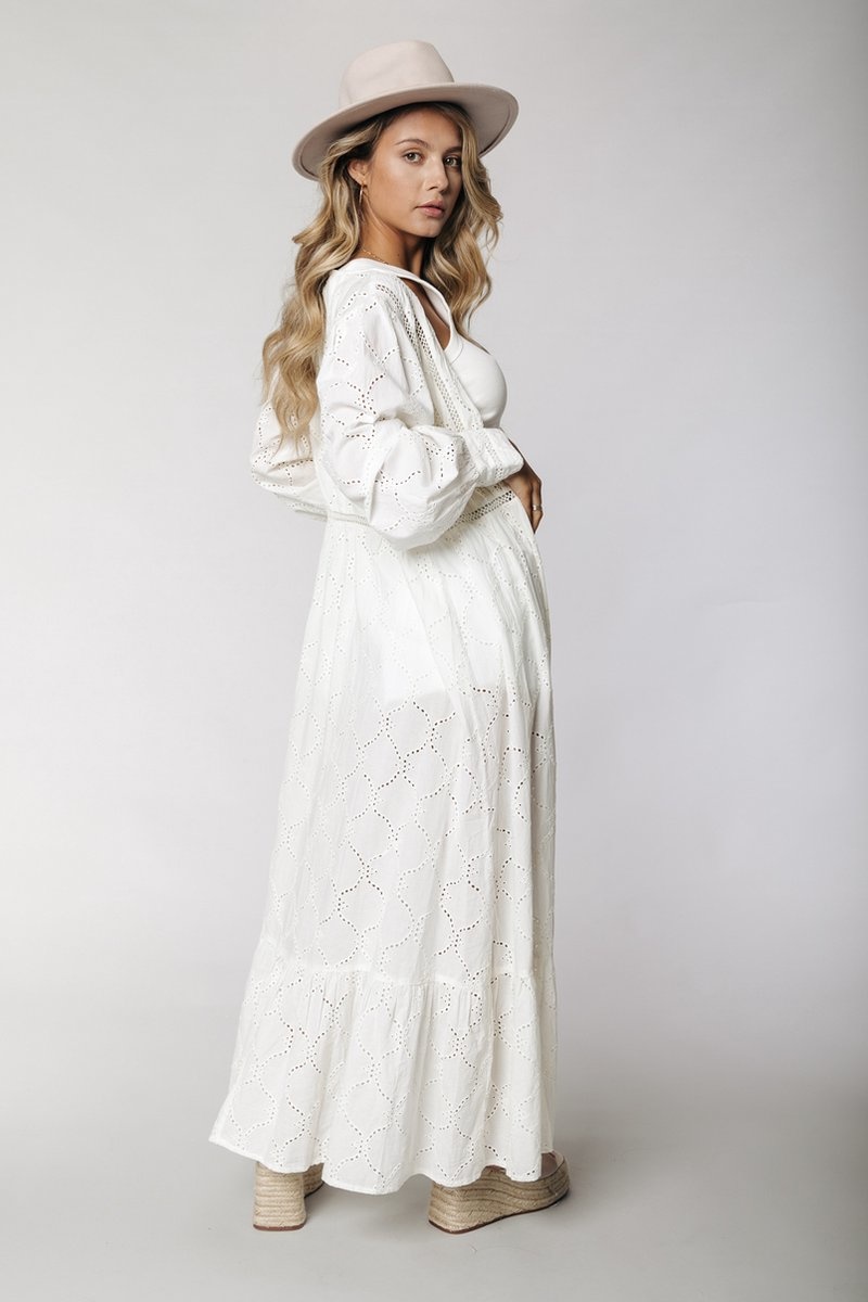 Sandy Broderie Anglaise Maxi Kimono Dress White