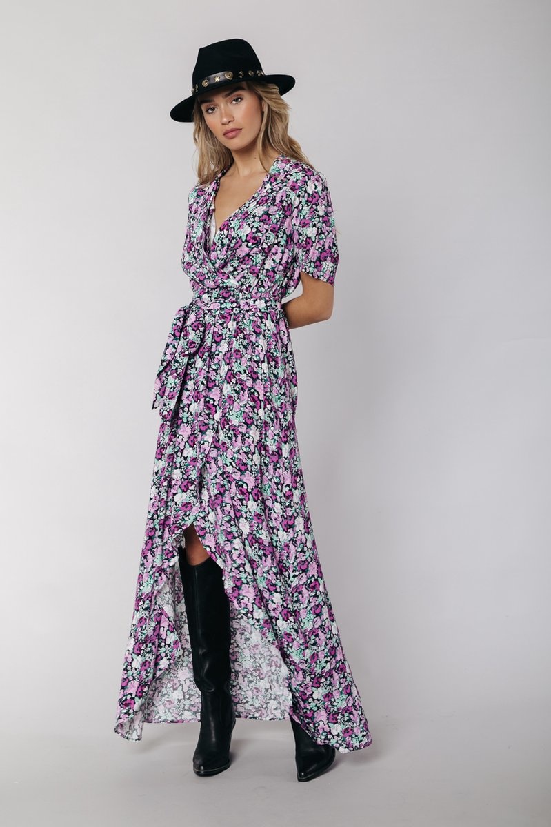 Very Scattered Flower Maxi Blazer Collar Dress Fuchsia