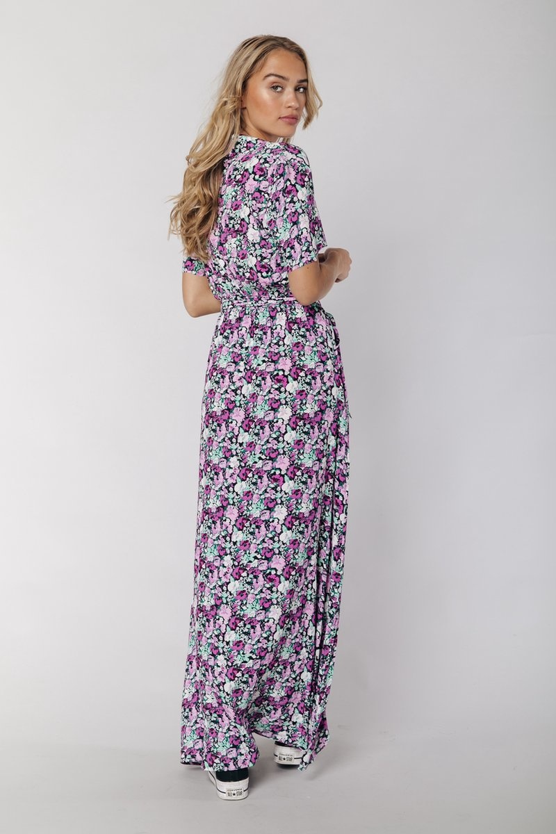 Very Scattered Flower Maxi Blazer Collar Dress Fuchsia