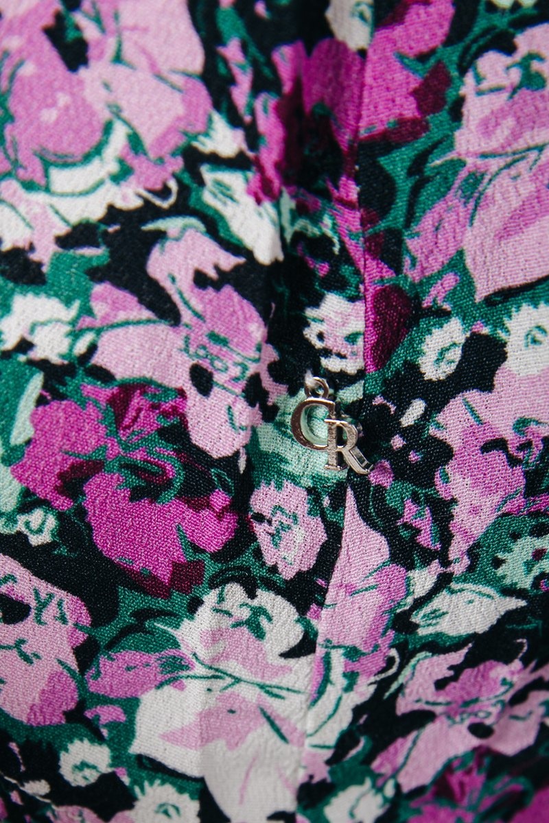 Very Scattered Flower Maxi Blazer Collar Dress Fuchsia