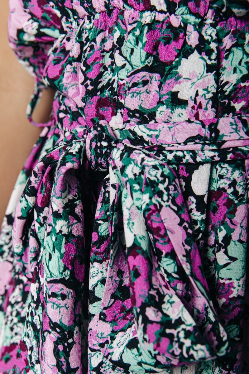 Very Scattered Flower Maxi Blazer Collar Dress Fuchsia