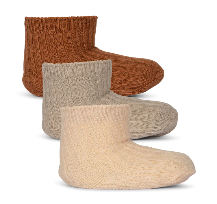 Rib socks 3 pack sun/leather/milk