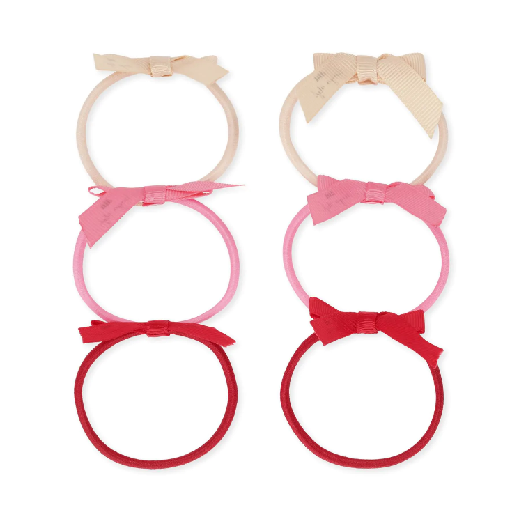 Hair elastic bow 6-pack rose