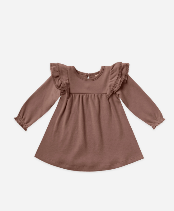 Long Sleeve Flutter Dress | Pecan