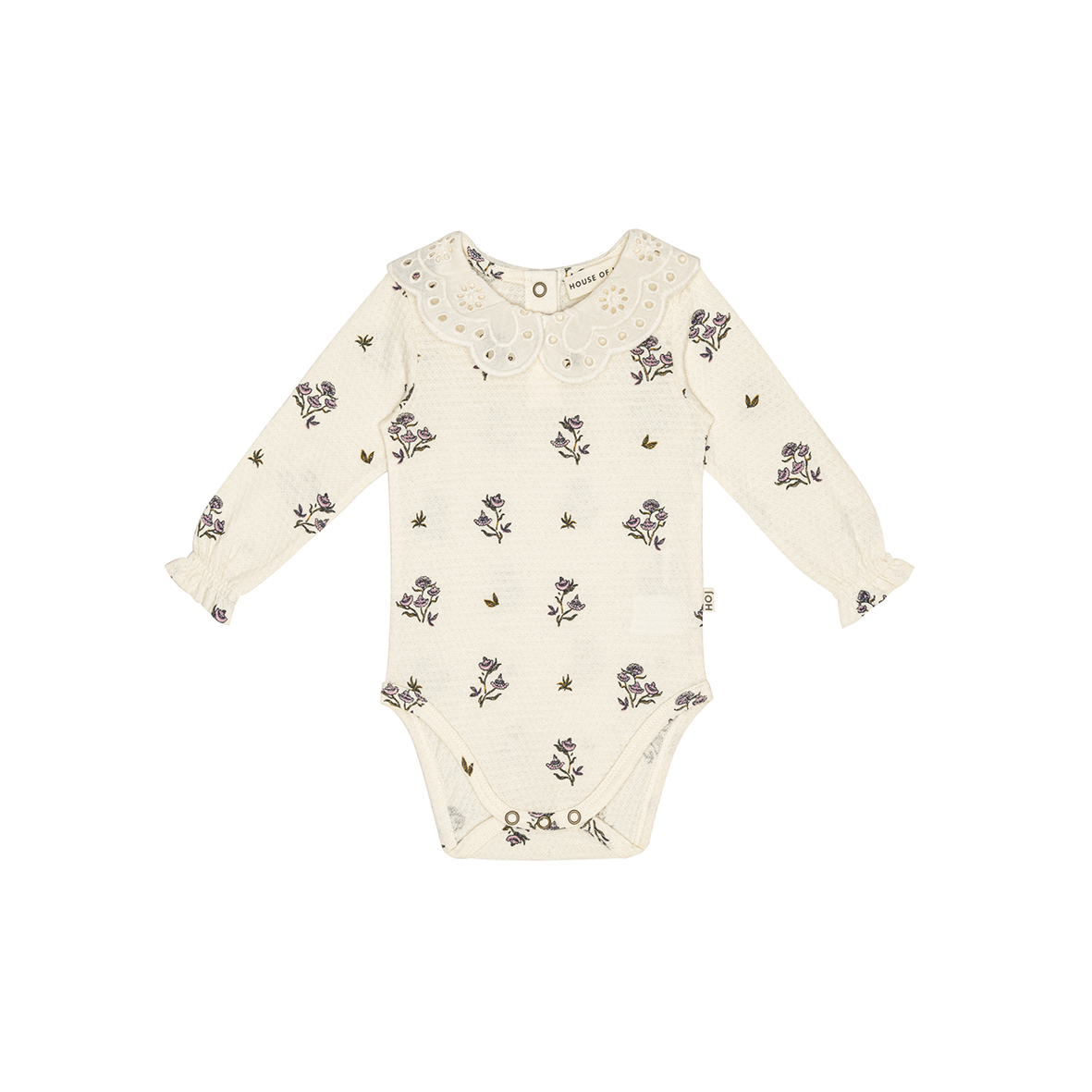 Crochet Collar Bodysuit Cream Little Flower Pointelle