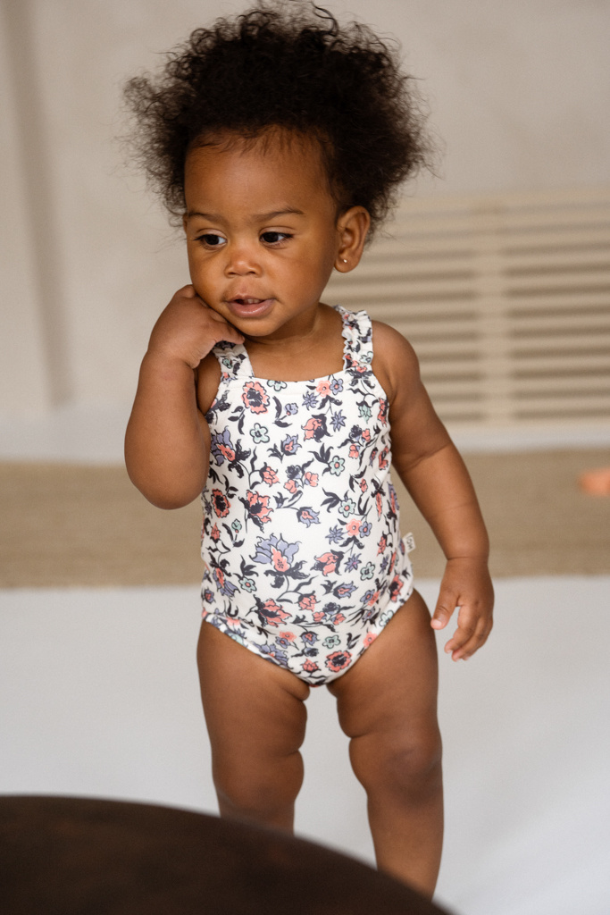 Smocked Swimsuit Spicy Blush Flower