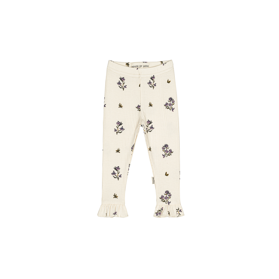 Rib Frill Leggings Cream Little Flower