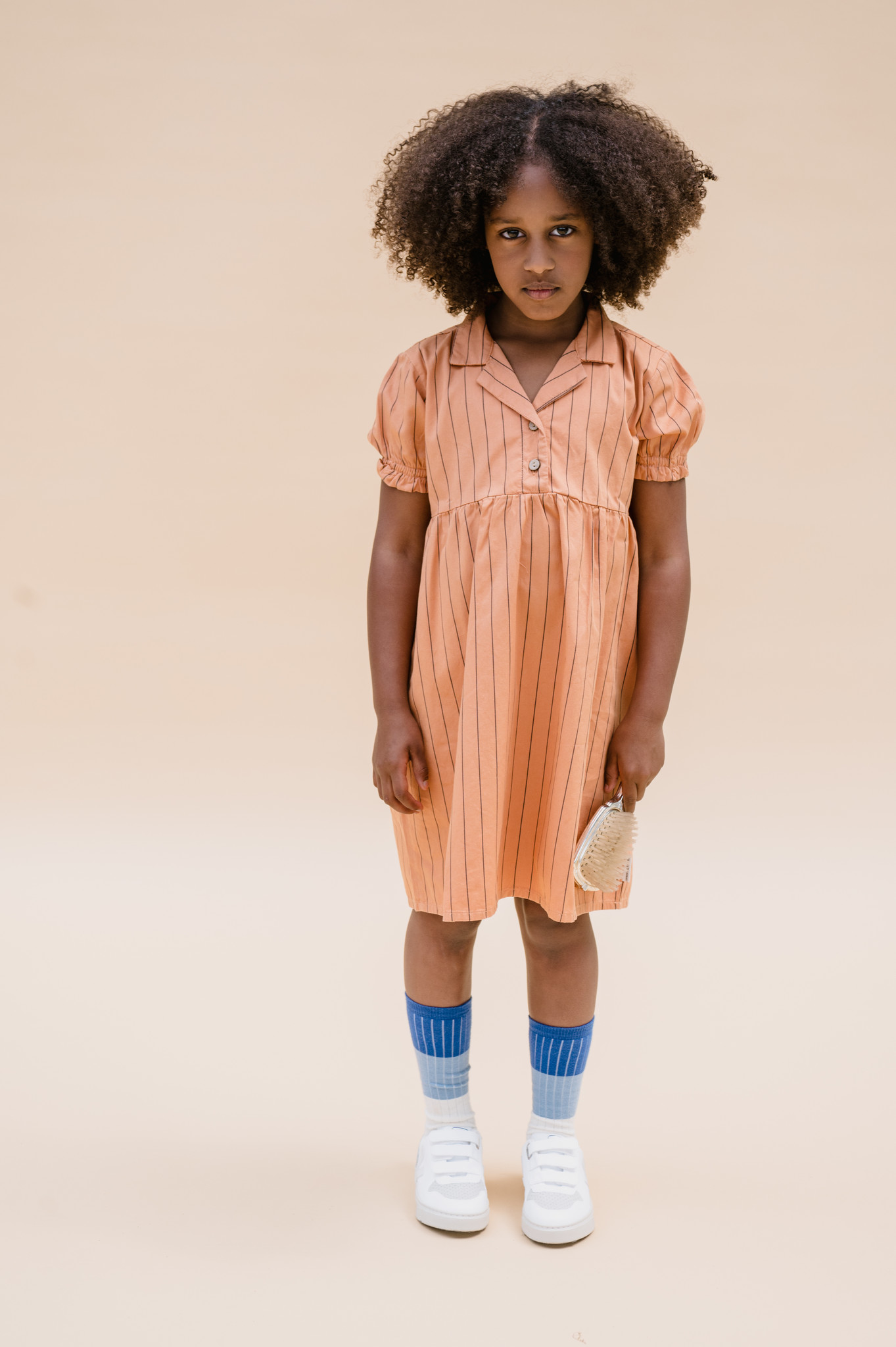 Collar dress tutti frutti stripe print