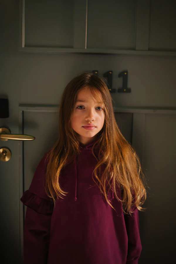 Celia hooded ruffle sweater magneta purple