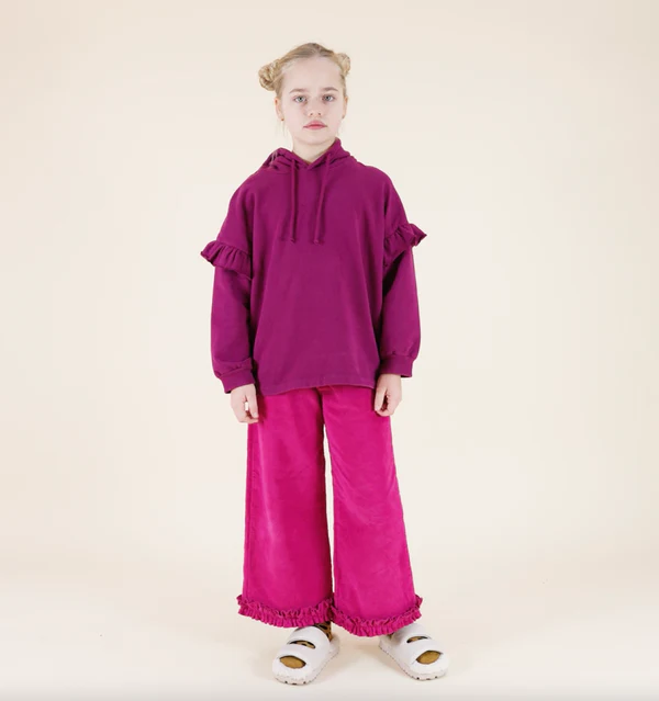 Celia hooded ruffle sweater magneta purple