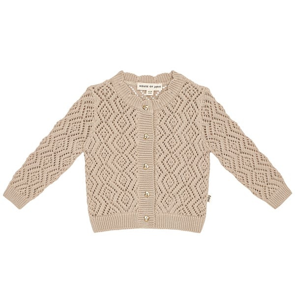 Ajour Girls Cardigan Soft Beige Knit