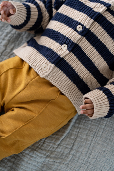 Knitted Baby Cardigan Soft Beige & Blue Stripes Knit