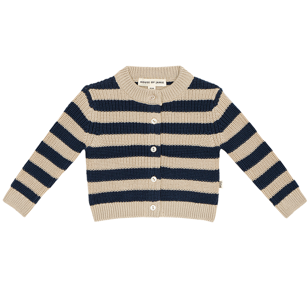 Knitted Baby Cardigan Soft Beige & Blue Stripes Knit