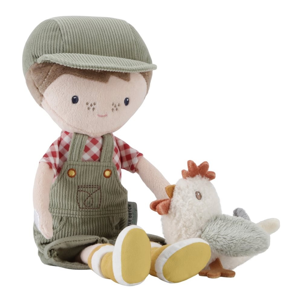 Knuffelpop Boer Jim met kip 35 cm
