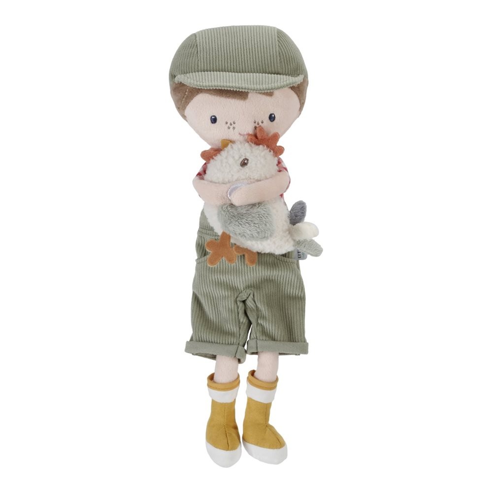 Knuffelpop Boer Jim met kip 35 cm