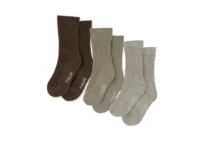3 PACK RIB SOCKS SOFT GREY/MENT/BROWN