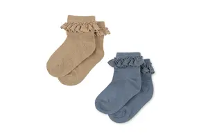 2 PACK LACE LUREX SOCKS SAND/BLUE