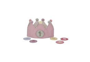 Verjaardagskroon van stof met cijfers roze