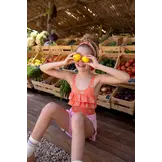 Swimsuit chest ruffle daisies print Blush