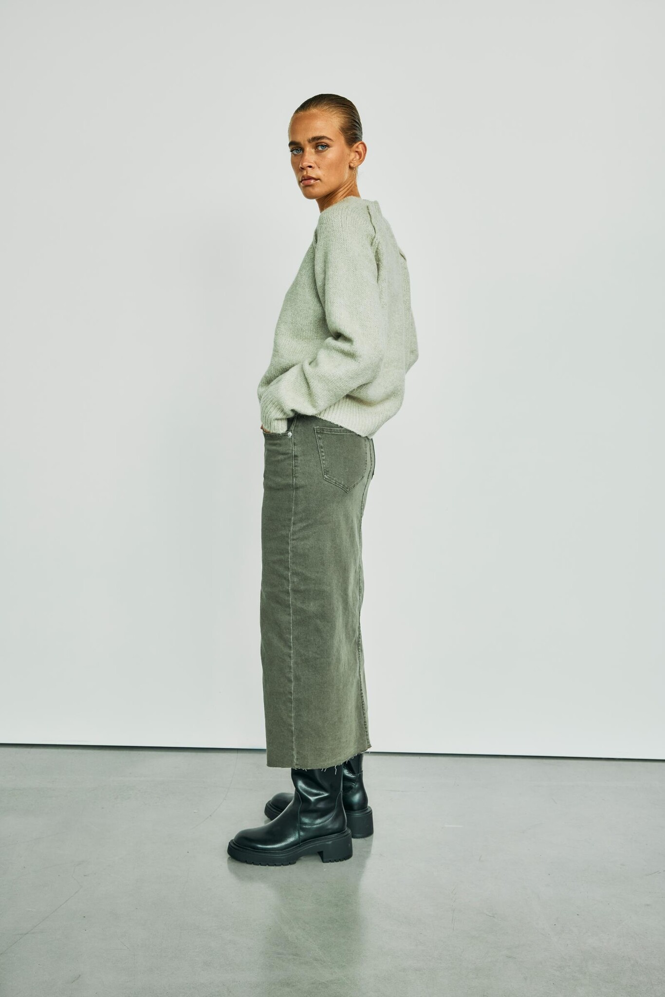 WBLANDREA LS CROPPED PULLOVER MINERAL GREY MELANGE