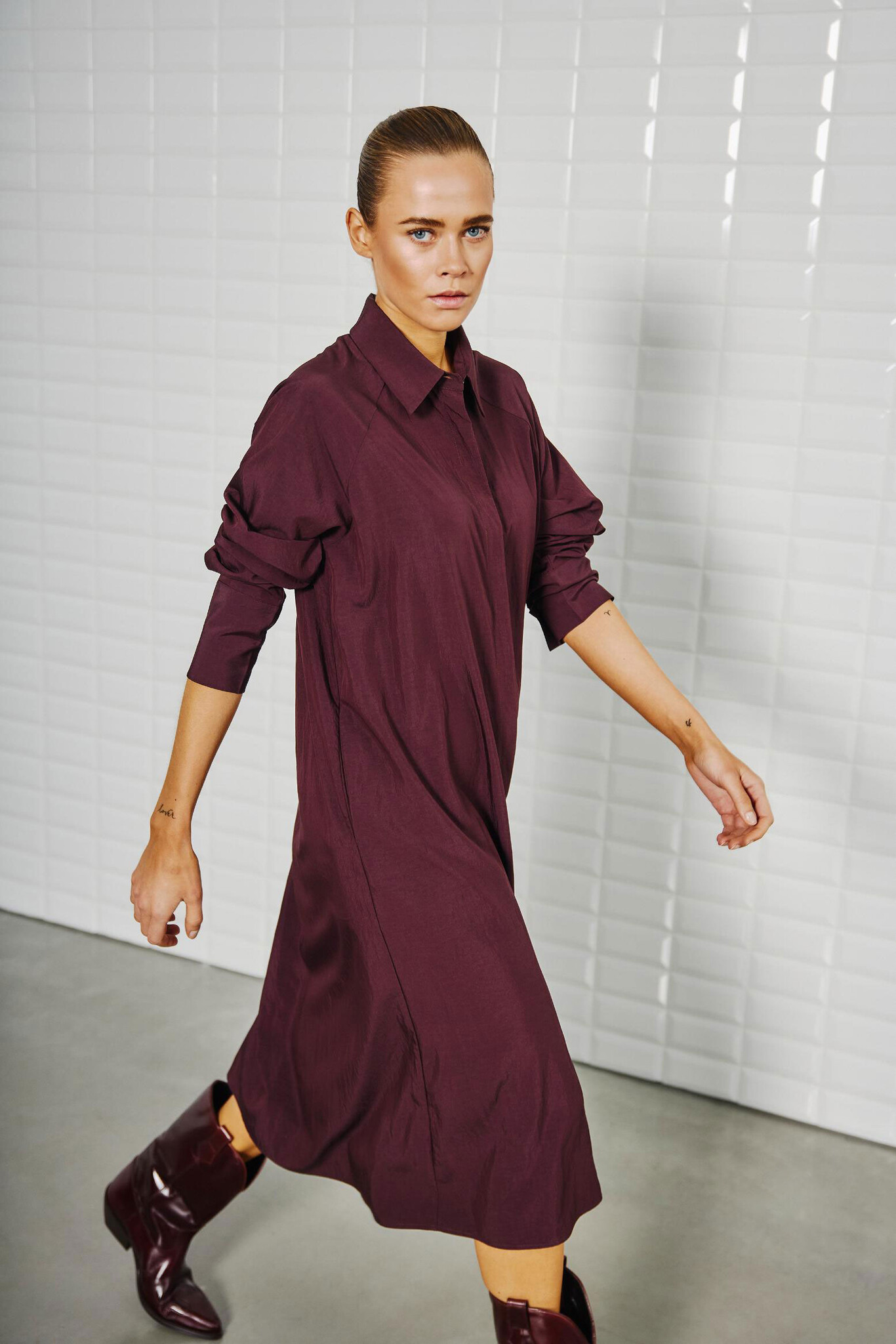 WBLJOLINE LS MIDI DRESS WINDSOR WINE
