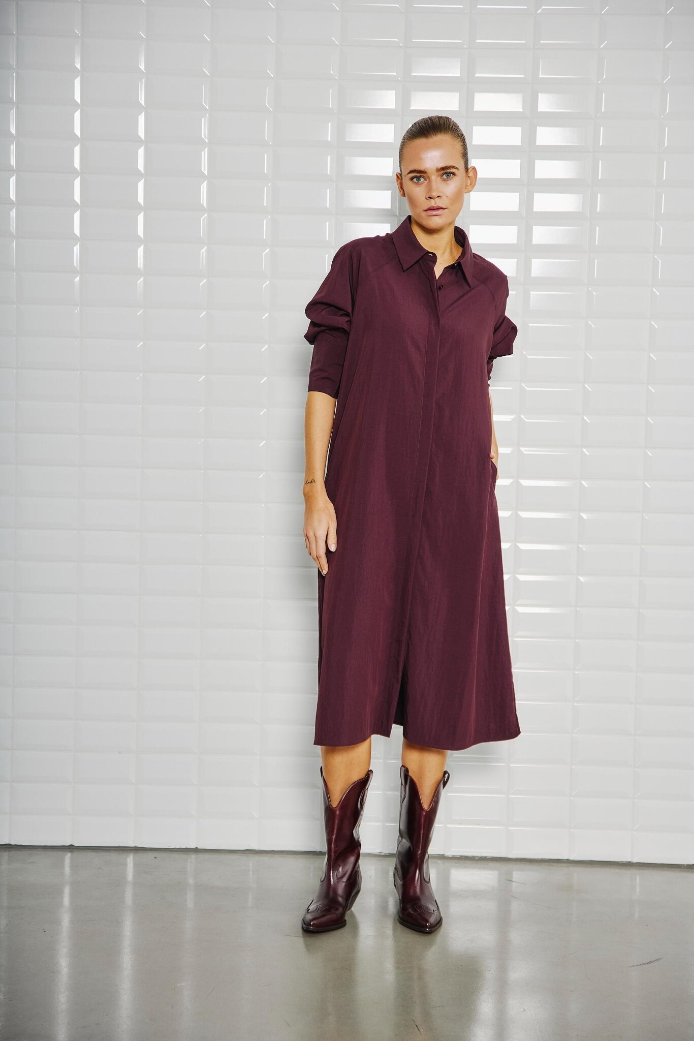WBLJOLINE LS MIDI DRESS WINDSOR WINE
