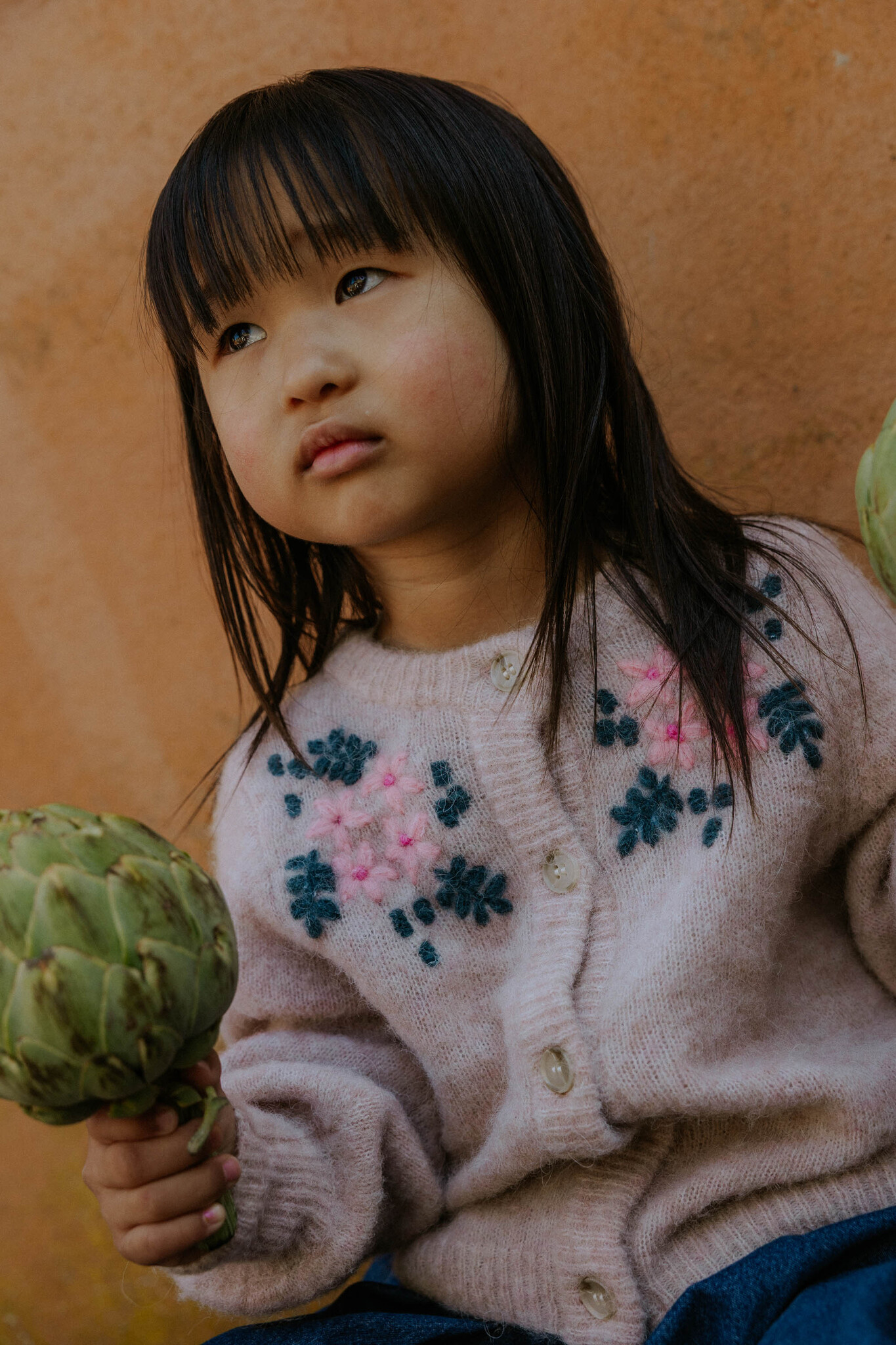 STAR ALPACA EMBROIDERED CARDIGAN/PEACH WHIP