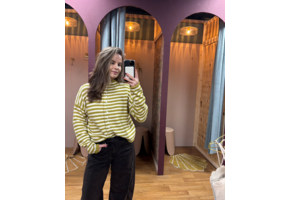 Vest Knoopjes Gestreept Groen/Creme