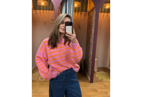 Trui Gestreept Knoopjes Roze/Oranje