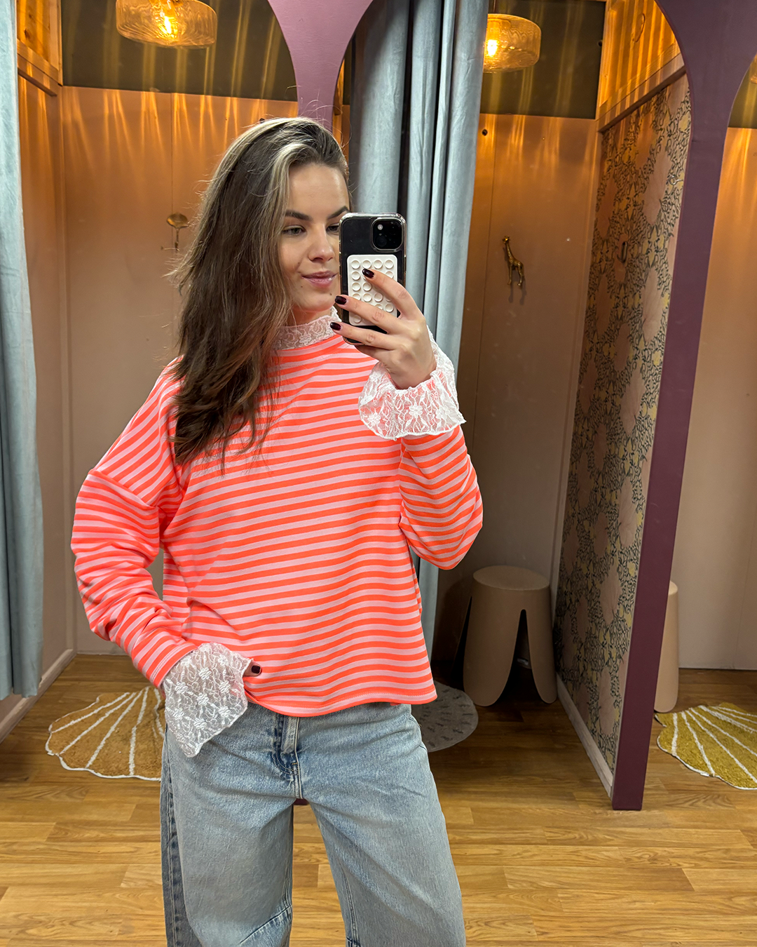 Longsleeve Sweat Striped Baby Roze/Neon