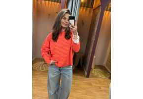 Longsleeve Sweat Striped Hot Pink/Neon