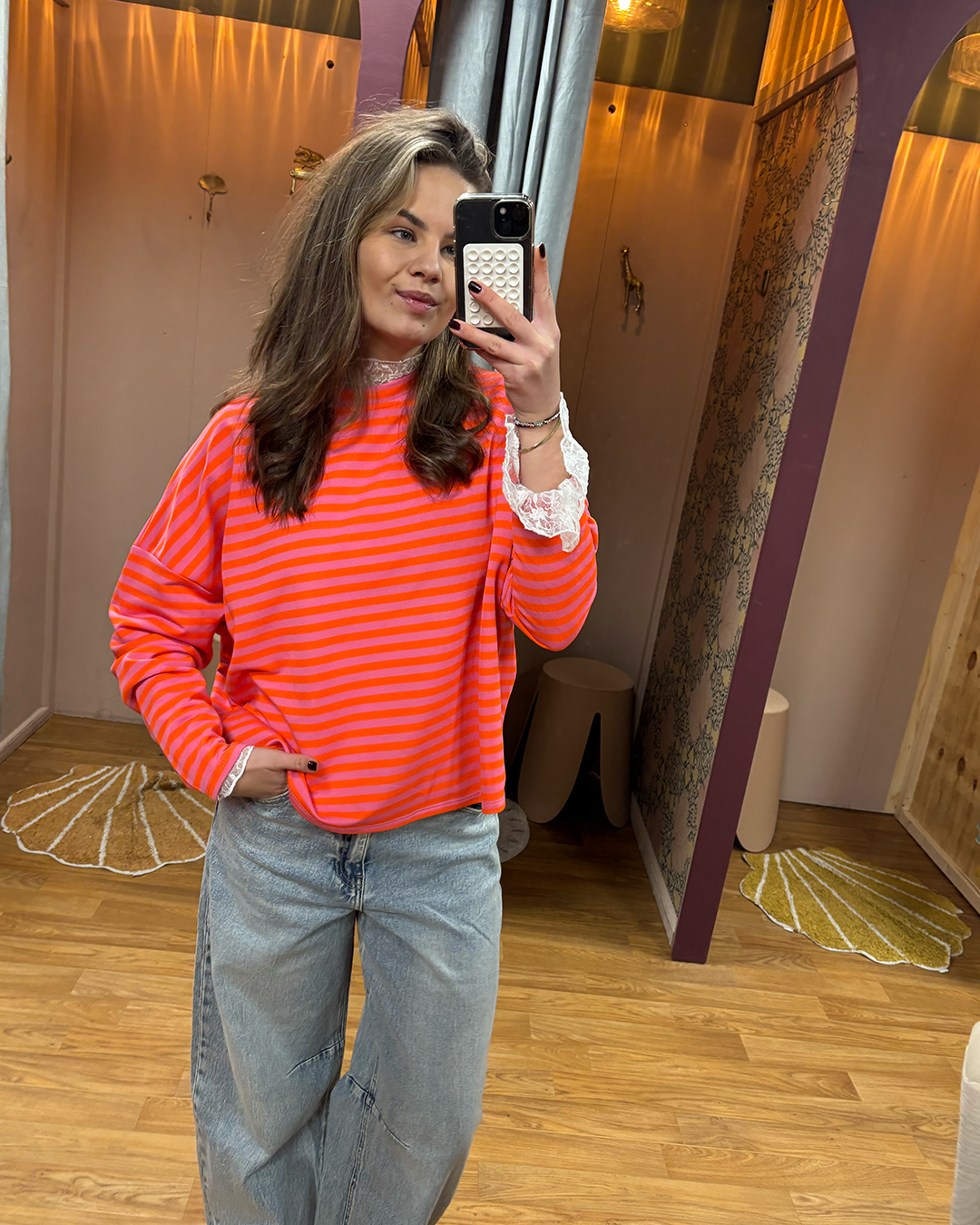 Longsleeve Sweat Striped Hot Pink/Neon