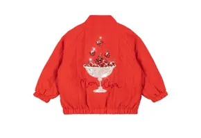 JUNO SEQUIN BOMBER JACKET FIERY RED