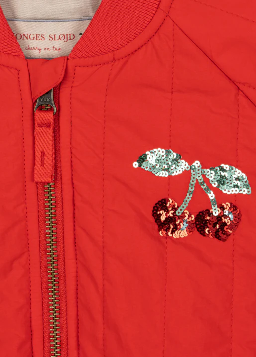 JUNO SEQUIN BOMBER JACKET FIERY RED