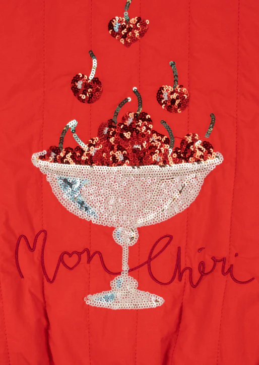 JUNO SEQUIN BOMBER JACKET FIERY RED